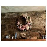 Decor Items Including Plates, Wreath, and Figurine