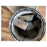 Collection of Lead Ingots in Box and Bucket