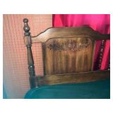 Wooden Spindle Headboard with Carved Floral Design