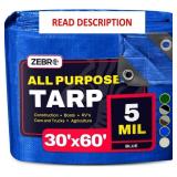 30' x 60' Blue Tarp with Grommets Reinforced - 5 M