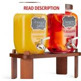 2PCS Glass Drink Dispenser with Wood Stand,1 Gallo