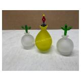 Three Art Glass Bottles with Stoppers
