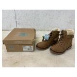 Brown Faux Suede Fur-Lined Lace-Up Boots