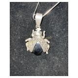 Sterling Silver Beetle Pendant with Black Stone