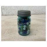 Glass Mason Jar with Assorted Marbles