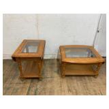Two Wood and Glass Accent Tables