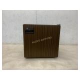 Compact Brown Mini Fridge with Woodgrain Finish