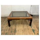 Glass-Top Wooden Coffee Table