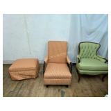 Three Upholstered Chairs and Ottoman