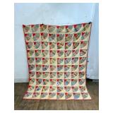 Patchwork Fan Quilt with Red Accents