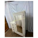 White Wooden Wardrobe with Mirror and Drawers