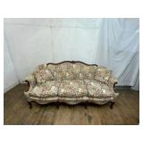 Carved Wood Sofa with Floral Upholstery
