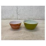 Two Pyrex Mixing Bowls, Orange and Green