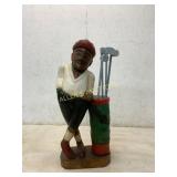 Carved Wooden Golfer with Golf Bag