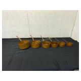 Six Copper Sauce Pans with Steel Handles