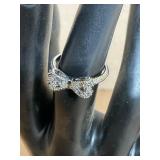 Silver-Tone Bow Design Ring with Rhinestones