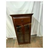 Dark Wood Cabinet With Drawer and Glass Doors
