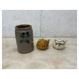 Stoneware Crock and Ceramic Teapots