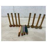 12 Wooden Textile Spools Some with Thread