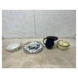 Four-Piece Ceramic and Enamelware Lot