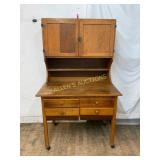 Oak Wood Hoosier-Style Kitchen Cabinet