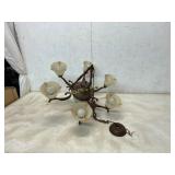 Six-Light Metal and Frosted Glass Chandelier