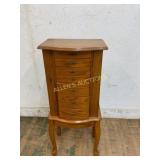 Oak Jewelry Armoire With Hinged Mirror