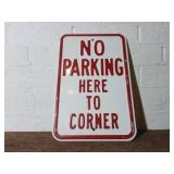 Metal No Parking Sign with Red Text
