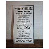 Metal Bathroom Rules Sign with Typography