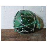 Green Glass Fishing Float with Rope Netting