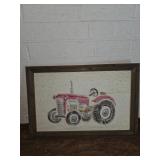 Framed Tin Art Depicting a Red Tractor