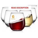 Large Stemless Wine Glasses Set of 6, 17 Ounces Re