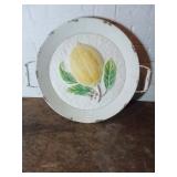 Round Metal Decorative Tray with Lemon Motif