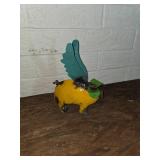 Painted Metal Flying Pig Figurine