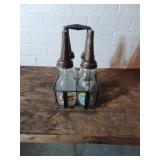 Set of Four Vintage Motor Oil Bottles with Carrier