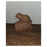 Cast Iron Frog Sculpture on Log