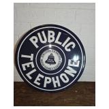 Round Metal Public Telephone Sign