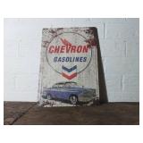 Chevron Gasoline Metal Sign with Vintage Car Desig