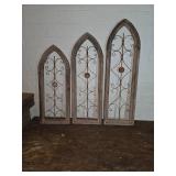 Set of Three Wooden and Metal Gothic Arch Panels