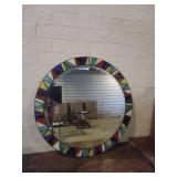 Oval Mirror with Stained Glass Border