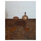 Assorted Cast Iron Items Including Pans and Sign