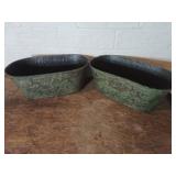 Pair of Oval Embossed Metal Planters
