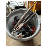 Collection of Hand Tools in Plastic Bin