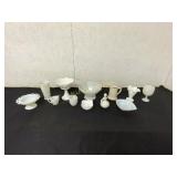 12 Pieces of Milk Glass Tableware and Accessories