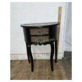 Black Wooden Side Table with Leopard Print Accents