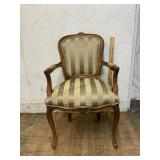 Carved Wood Armchair With Striped Upholstery