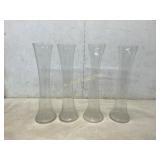 4 Clear Glass Flared Vases