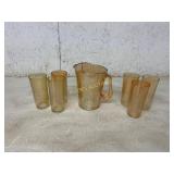 Amber-Colored Glass Pitcher and Tumblers Set