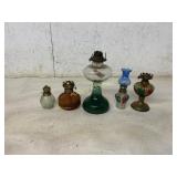 Five Glass Oil Lamps with Decorative Details