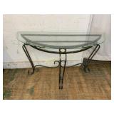 Glass-Top Demilune Console Table with Metal Base